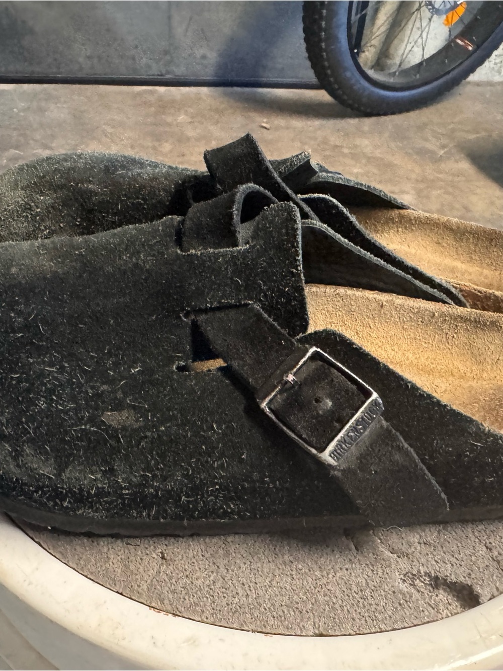 Birkenstock Black Suede Slip-On Clog with Buckle